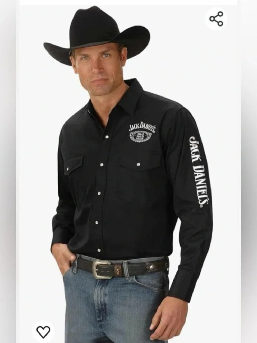 Jack Daniels Whiskey No. 7 Black Snap Western Cowboy Shirt Embroidered Mens M